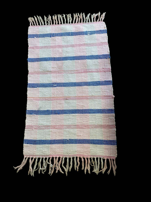Woven Throw Rug Pink Blue White 43"x26"
