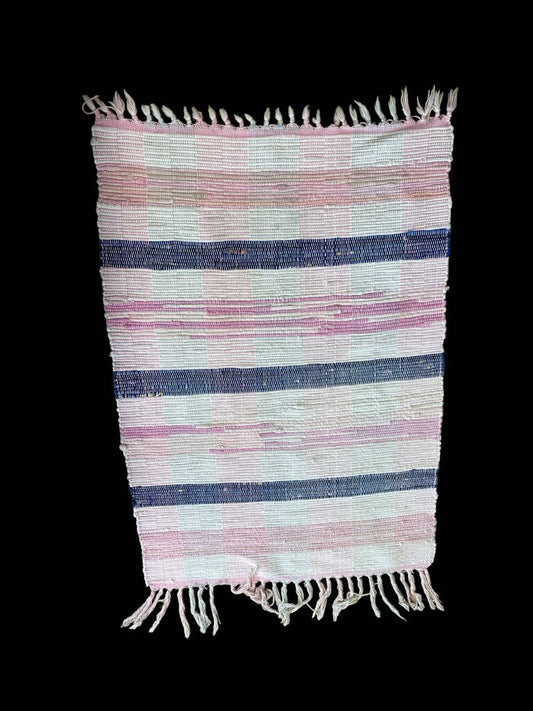 woven Throw Rug Blue Pink White 35"x25.5"
