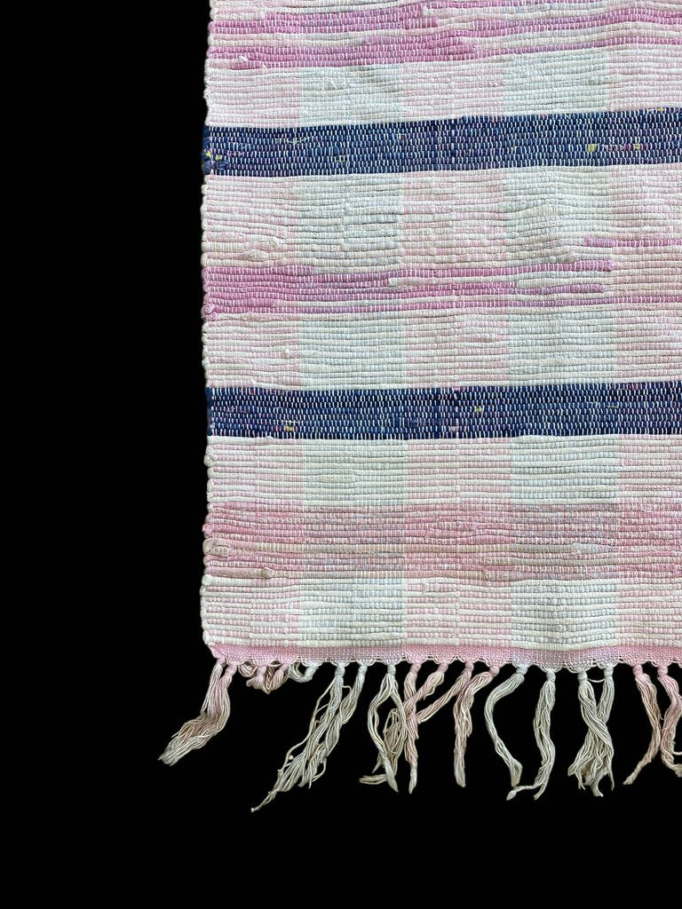 woven Throw Rug Blue Pink White 35"x25.5"