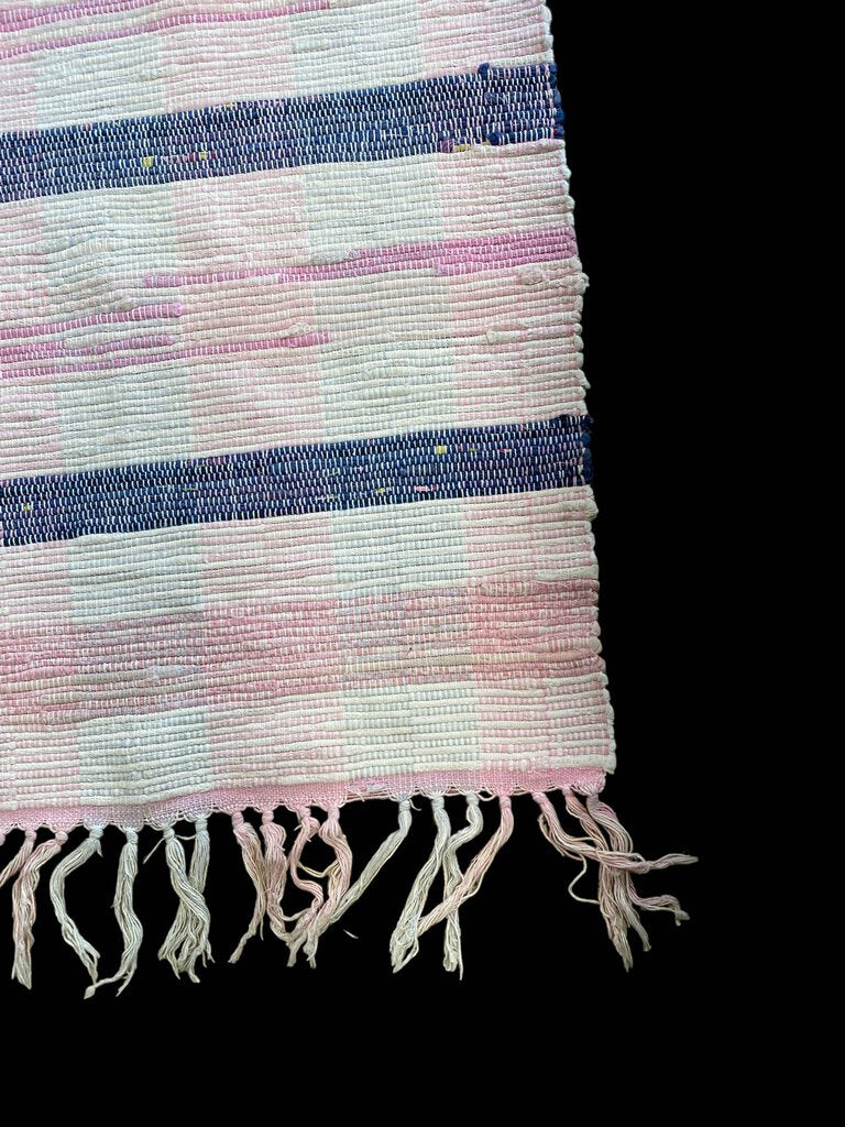 woven Throw Rug Blue Pink White 35"x25.5"