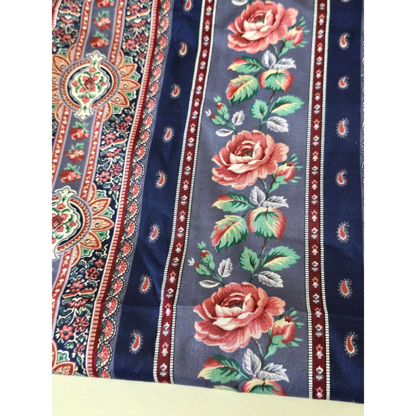 Vintage Cotton Navy Rose Quilting Strips 3 pc 72" Long x 13-15" Wide
