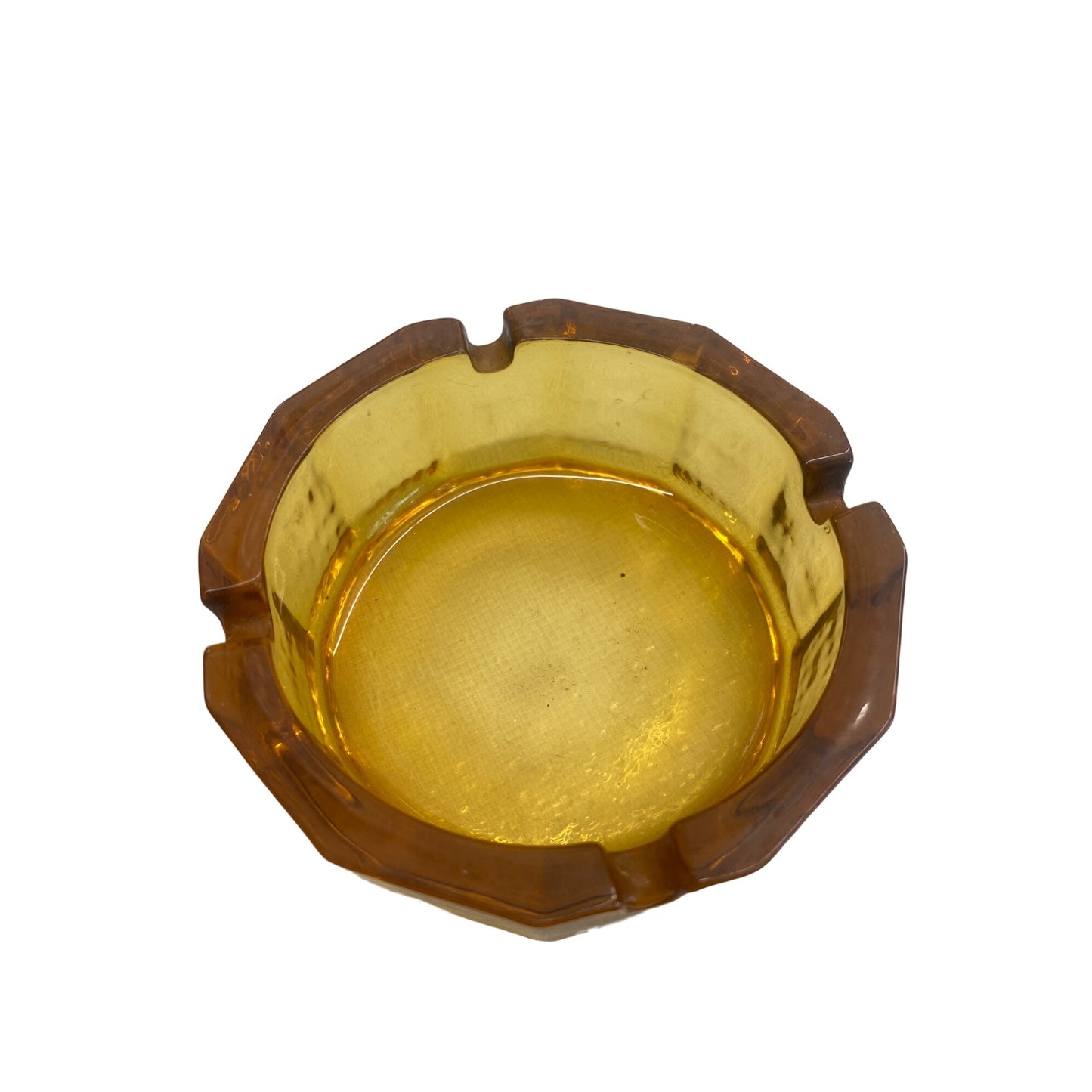 Vintage Amber Glass Ashtray With Octagonal Design