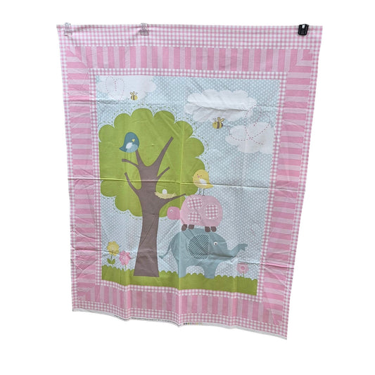 Children’s Fabric Panel Elephant Tree Girl Birds 44x35 Cotton Quilt Top
