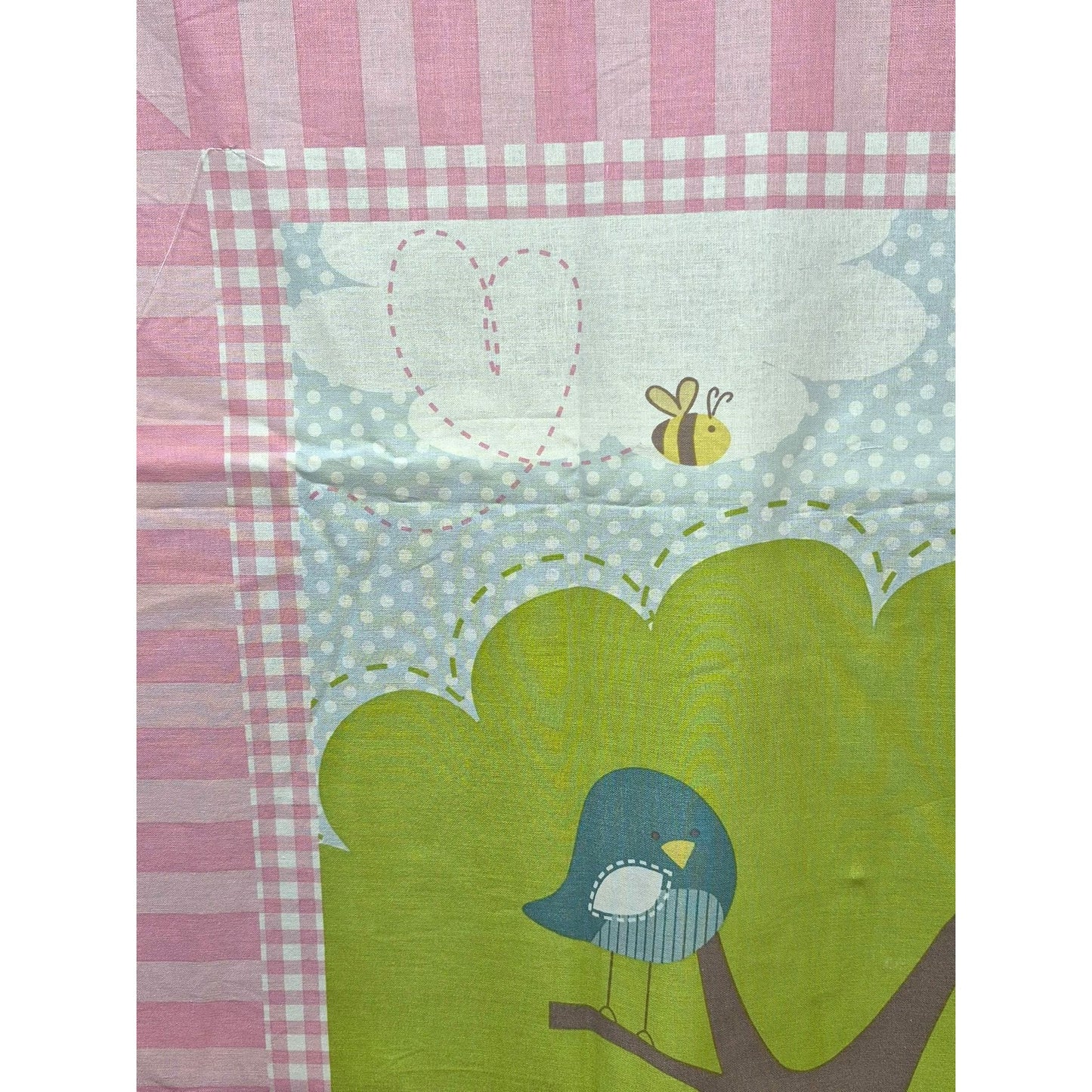 Children’s Fabric Panel Elephant Tree Girl Birds 44x35 Cotton Quilt Top