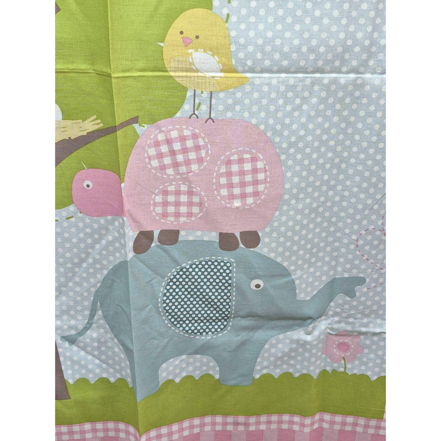 Children’s Fabric Panel Elephant Tree Girl Birds 44x35 Cotton Quilt Top