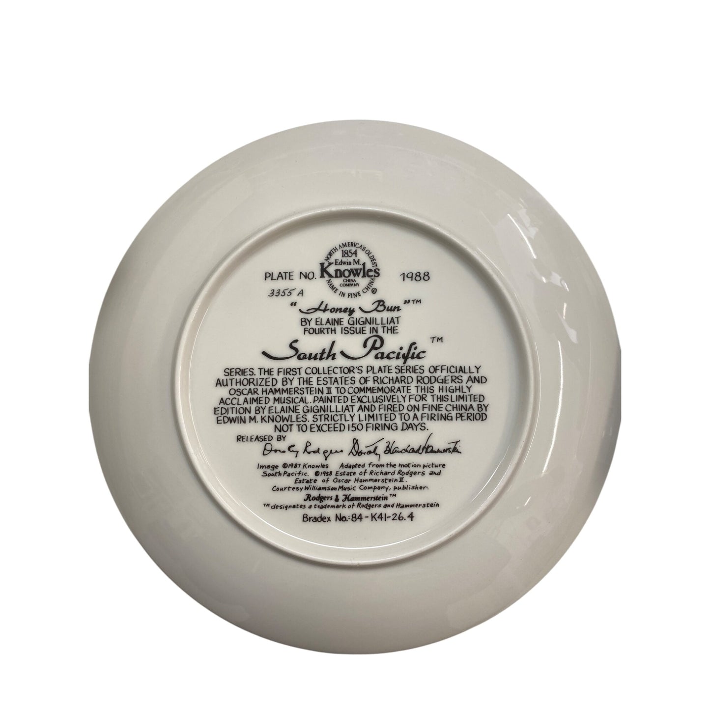 "Honey Bun" Knowles Collectors Plate By Elaine Gignilliat 1988 South Pacific Fourth Issue W/ COA Limited Edition