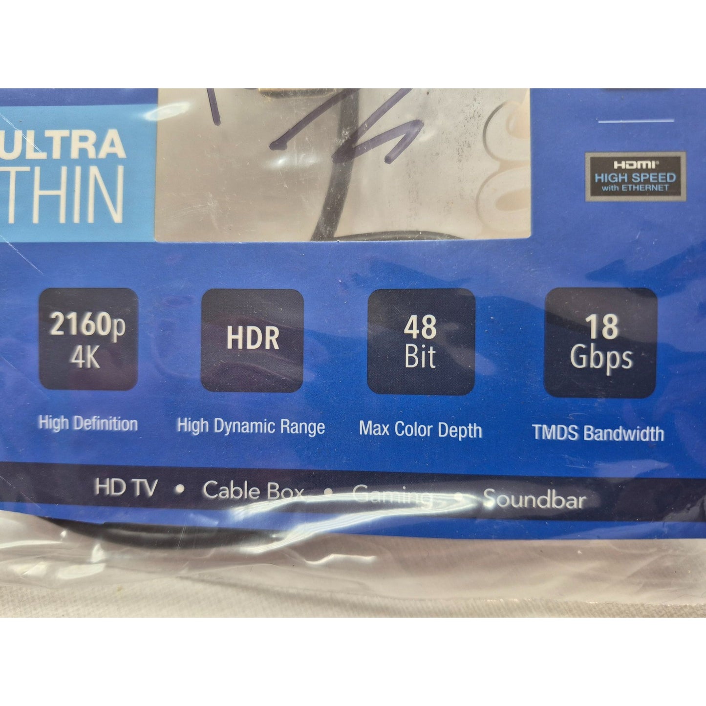 RCA Ultra Thin 3ft HDMI Cable For HD Video & Audio 4K HDR 2160p High Speed Digital Plus