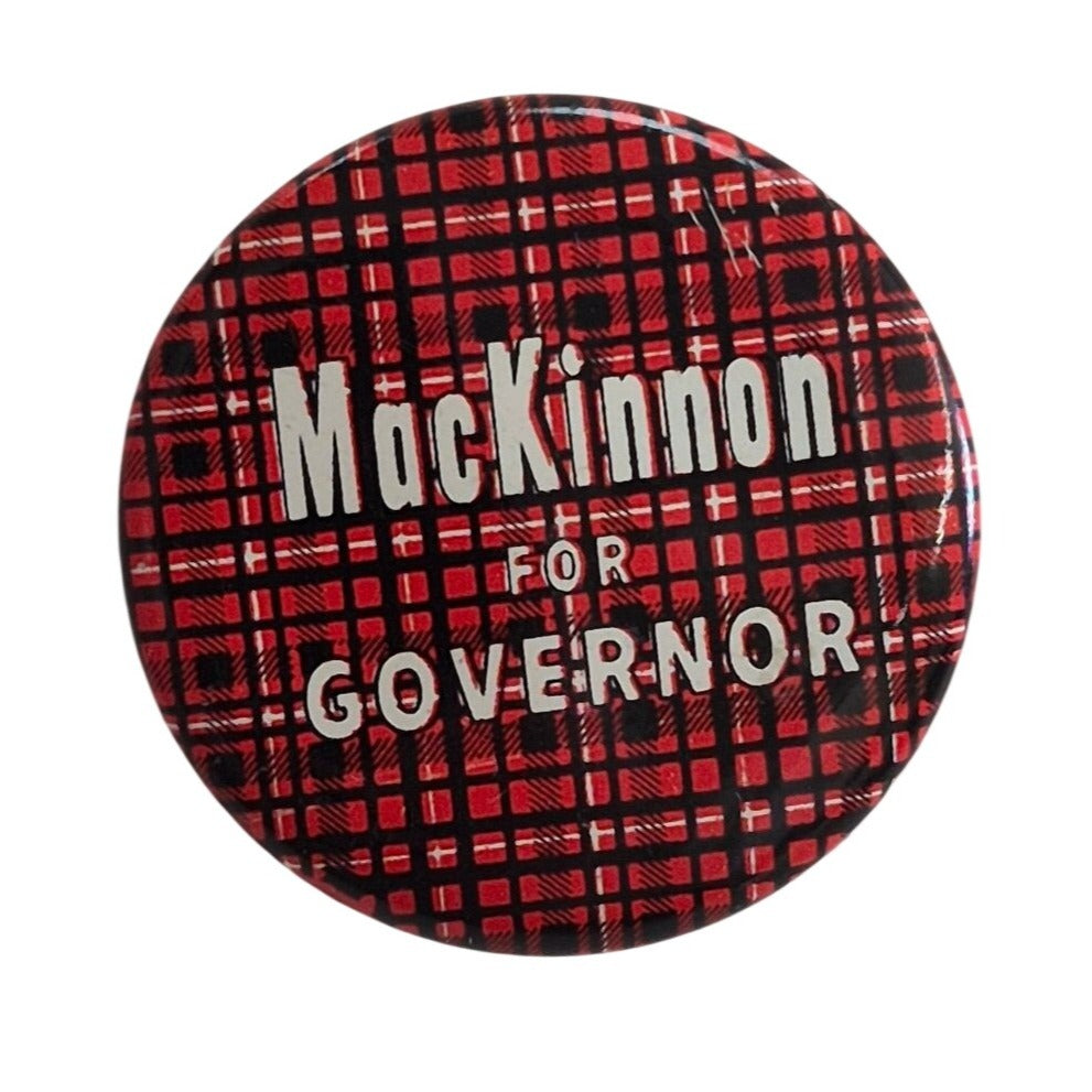1958 Campaign Button MacKinnon Governor Minnesota Political Plaid Red Pin