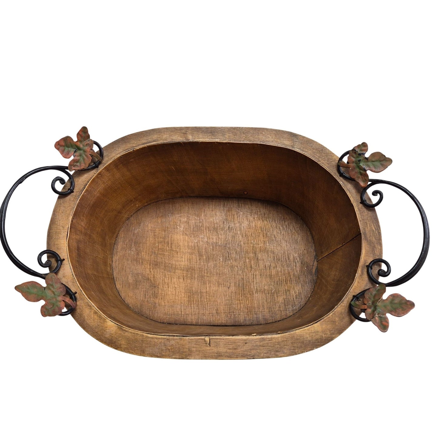 Rustic Hand Painted Bowl Bent Wood Oval Basket with Handles