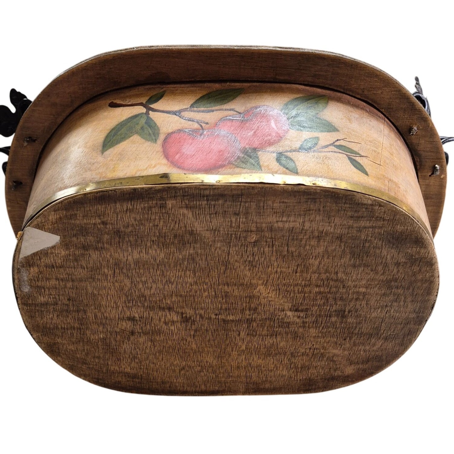 Rustic Hand Painted Bowl Bent Wood Oval Basket with Handles