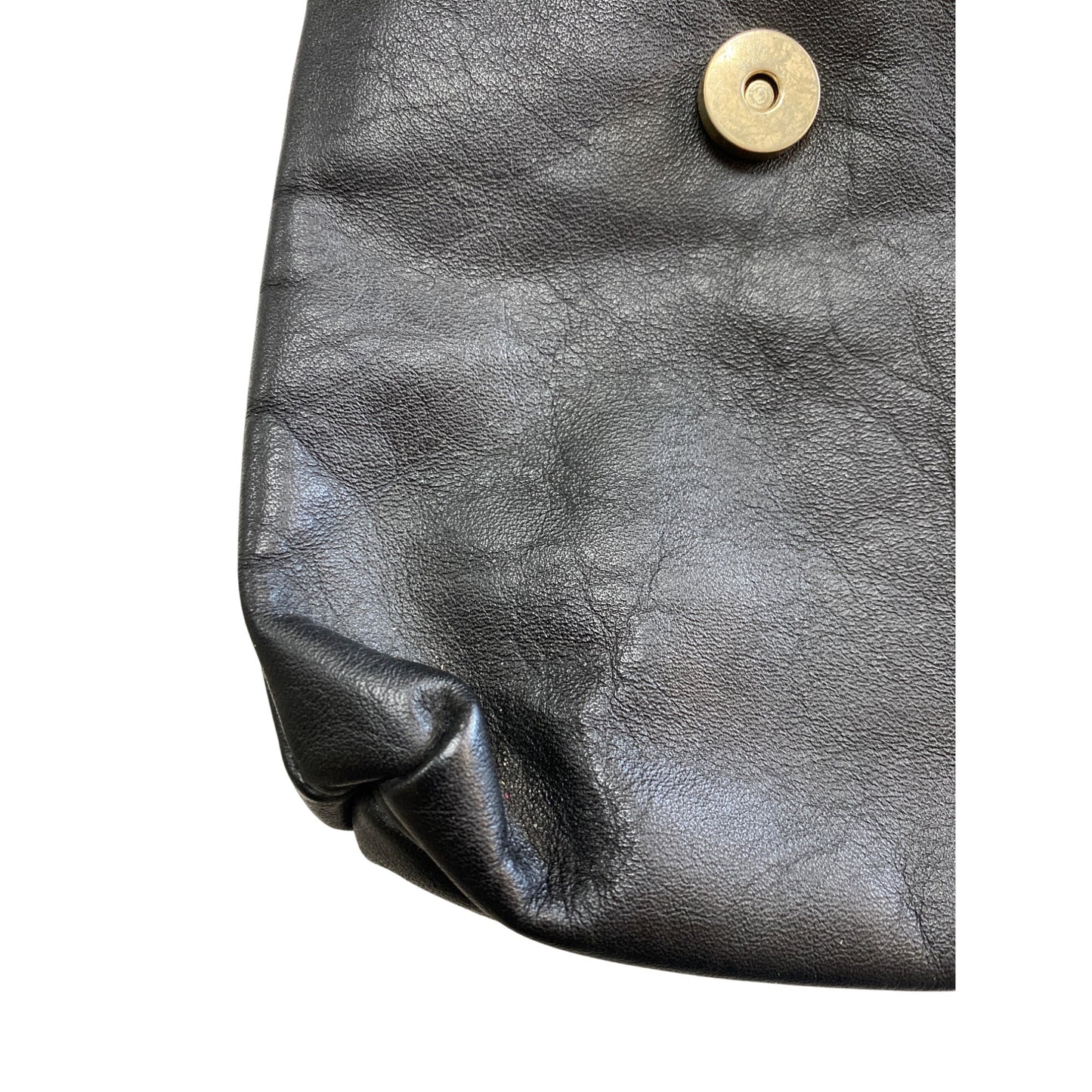Vintage Black Soft Leather Foldover Clutch Purse With Magnetic Snap Closure & Inner Zip Pocket