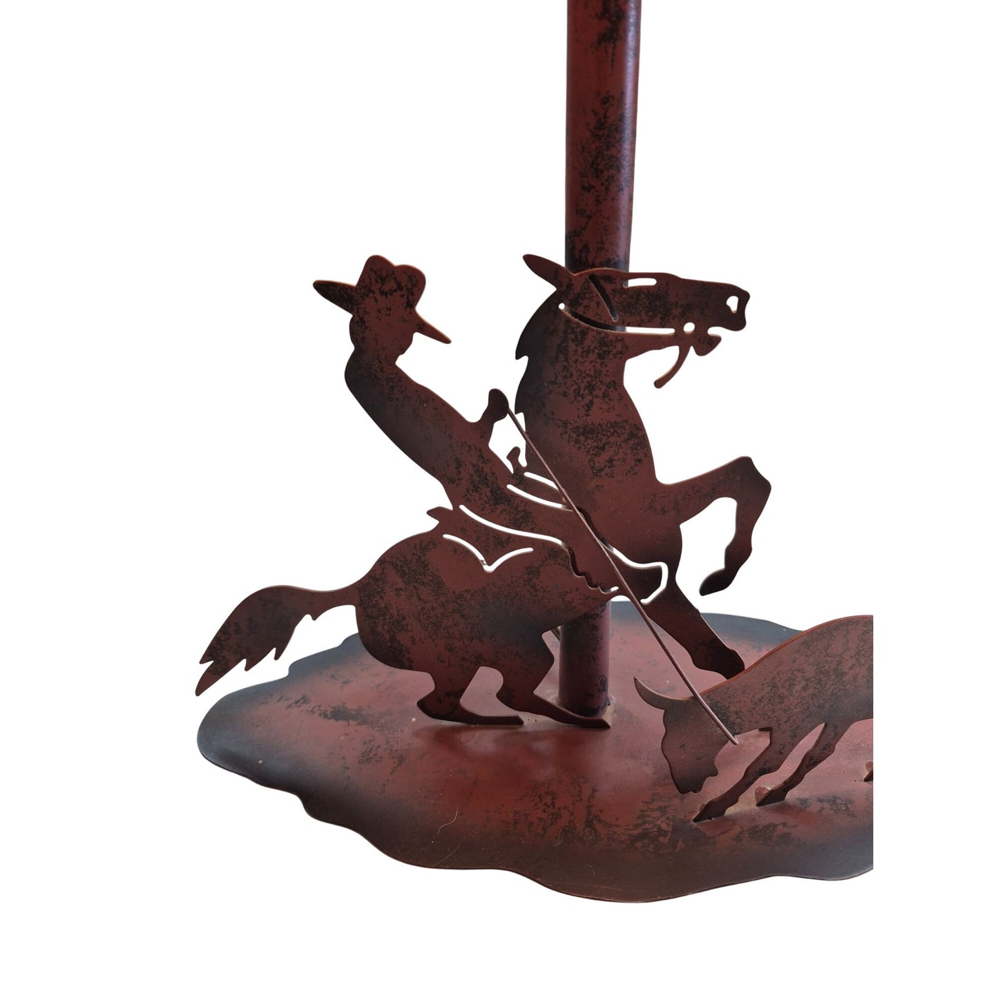 VTG Western Decor Cut Metal Bedside Table Lamp Rodeo Cowboy Boots Calf Roping