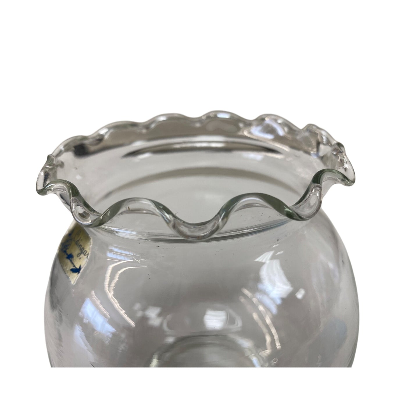 Vintage Odinger Clear Glass Etched Vase With Ruffled Edge