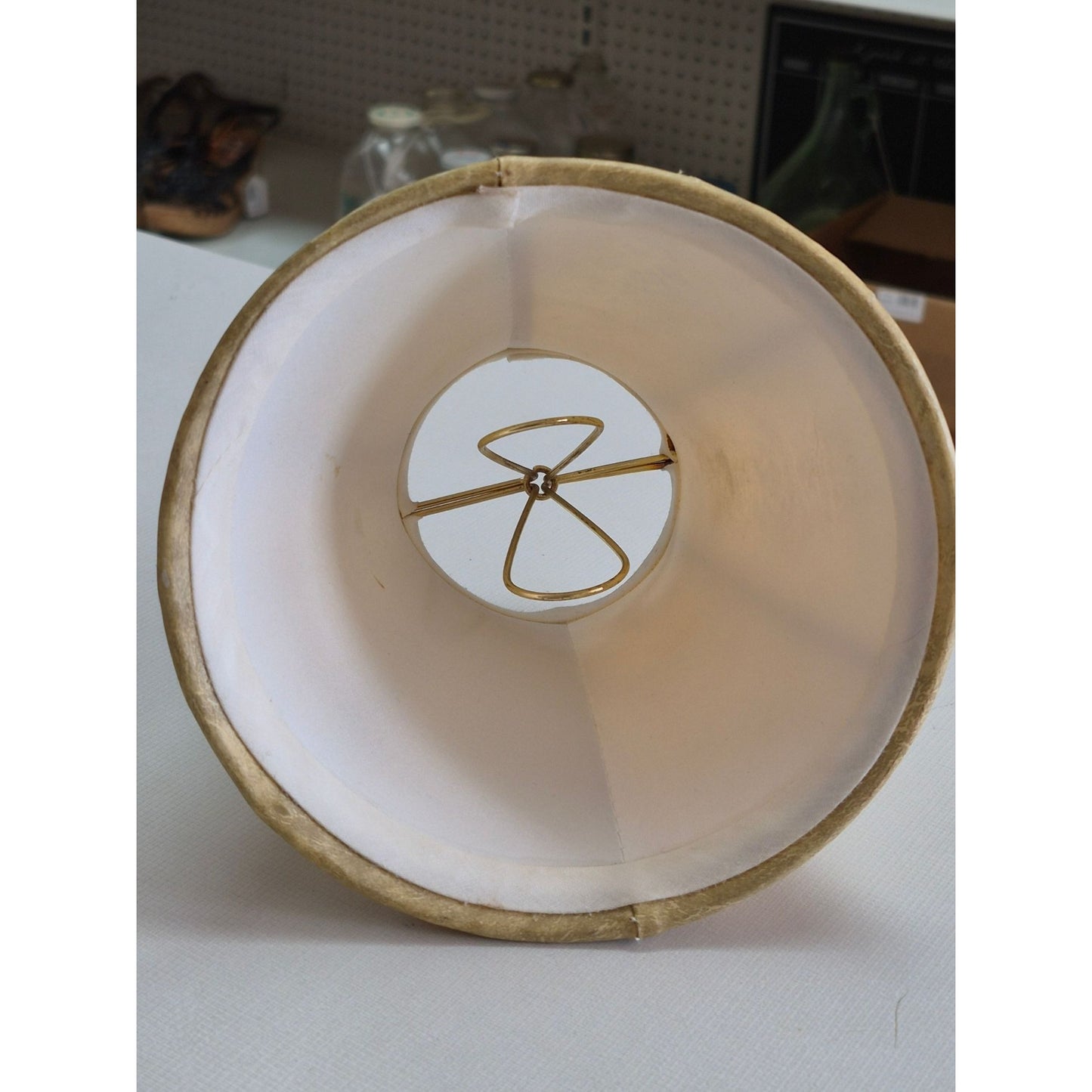 Set 2 Vintage Lampshades Small Drum & Bell Shapes Gold & Taupe