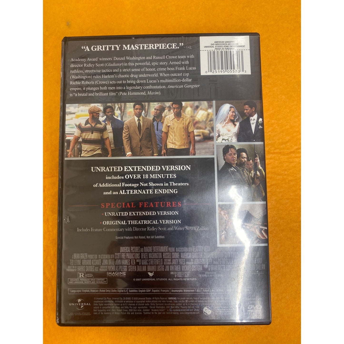 American Gangster Unrated Extended Edition DVD With Alternate Ending & Special Features With Denzel Washington & Russell Crowe