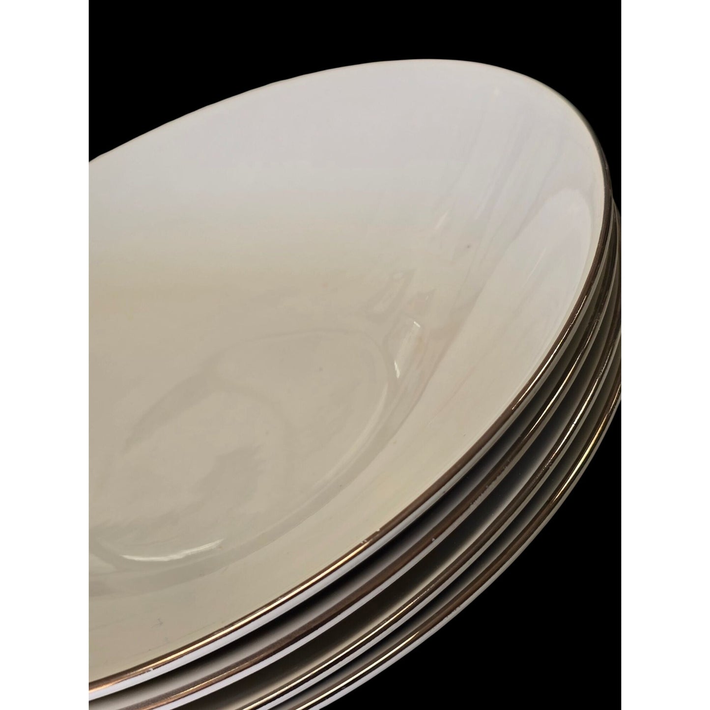 White Porcelain Soup Bowls With Silver Trim Set 4