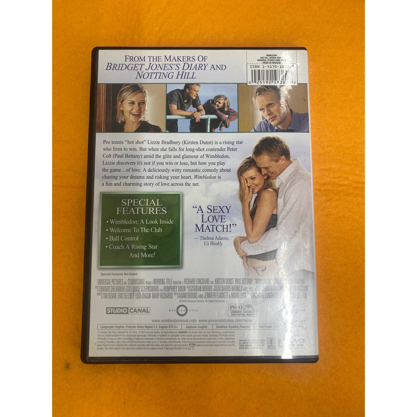 Wimbledon Romantic Comedy DVD Starring Kirsten Dunst & Paul Bettany Full Screen Edition