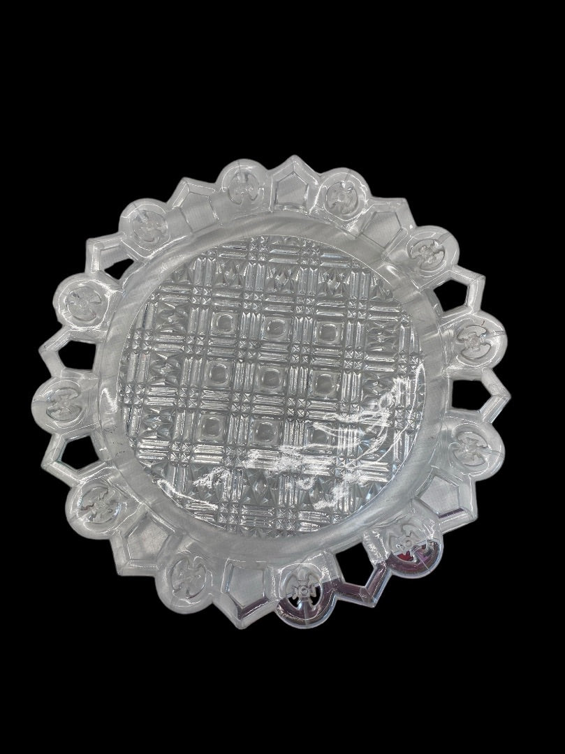 Vintage EAPG Clear Glass Plate German Iron Cross Edge
