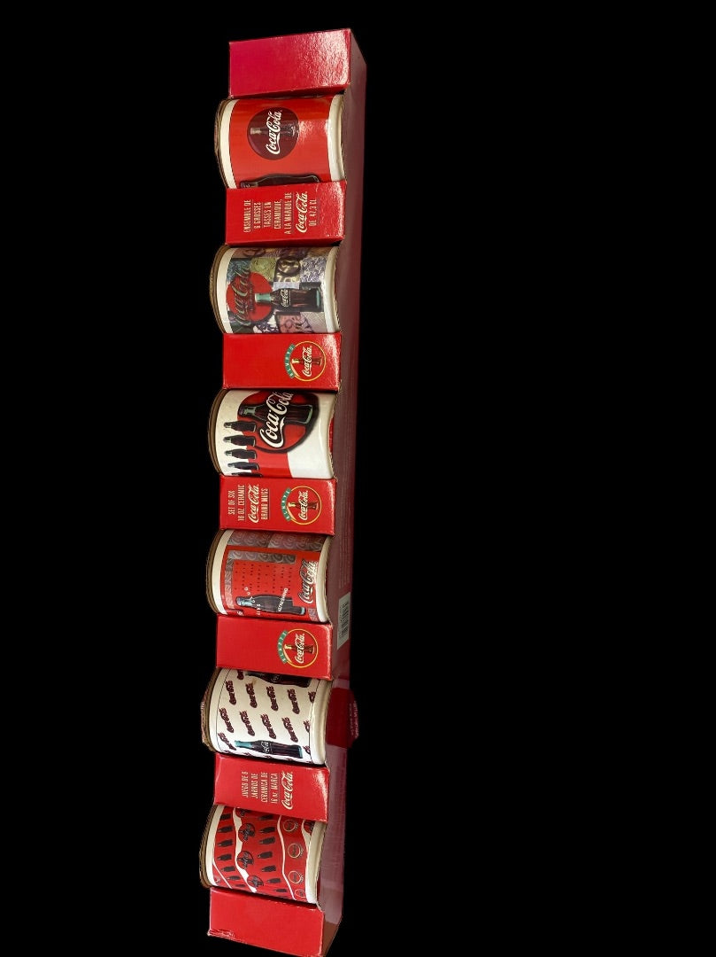VINTAGE Set 6 Coca-Cola Coke Collectible 16oz Ceramic 1996 Mugs Cups in Box