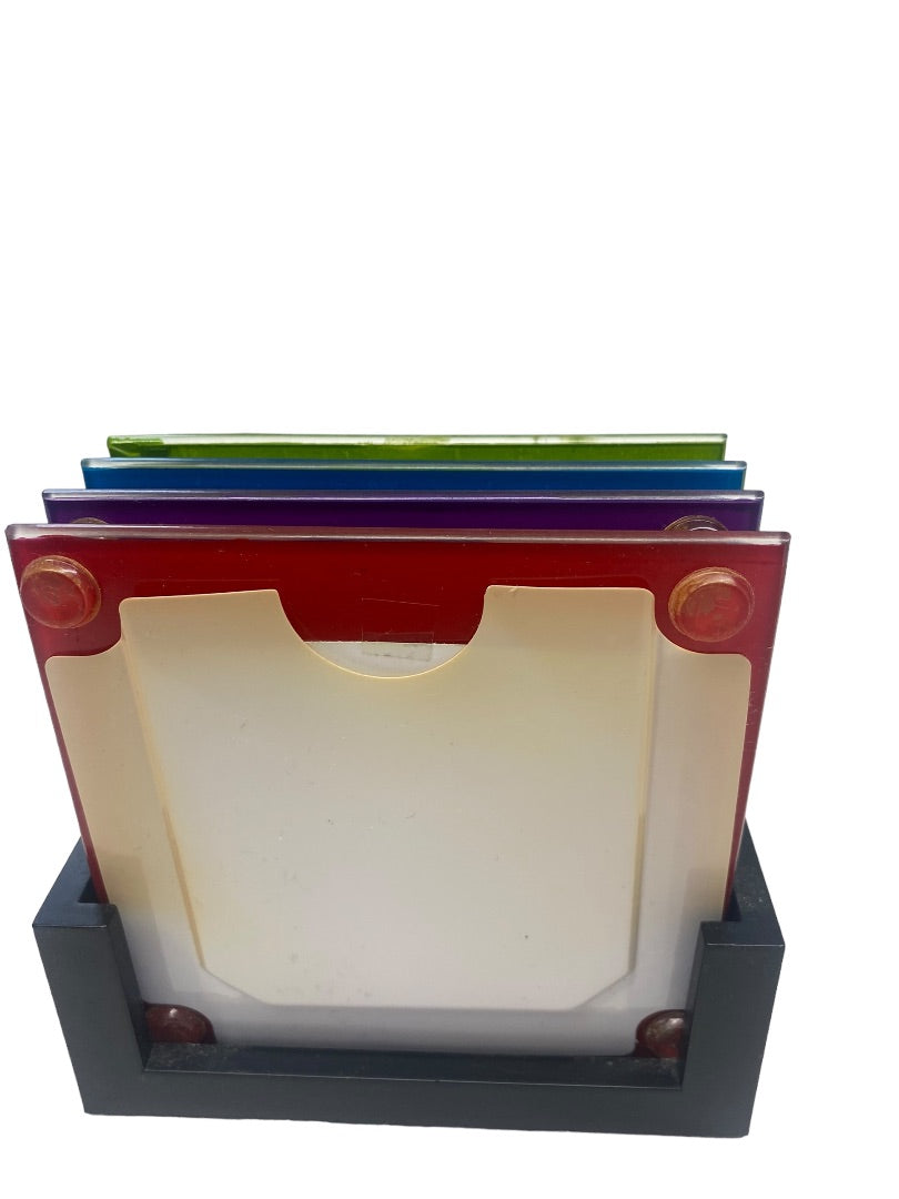 Glass Photo Square Coasters Set 4 with Holder