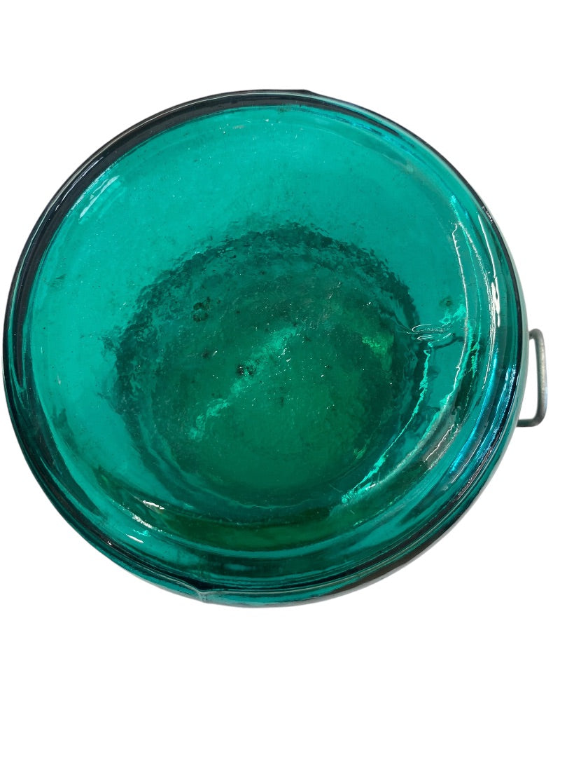 VINTAGE Green Glass Jar Canister with Rubber Seal