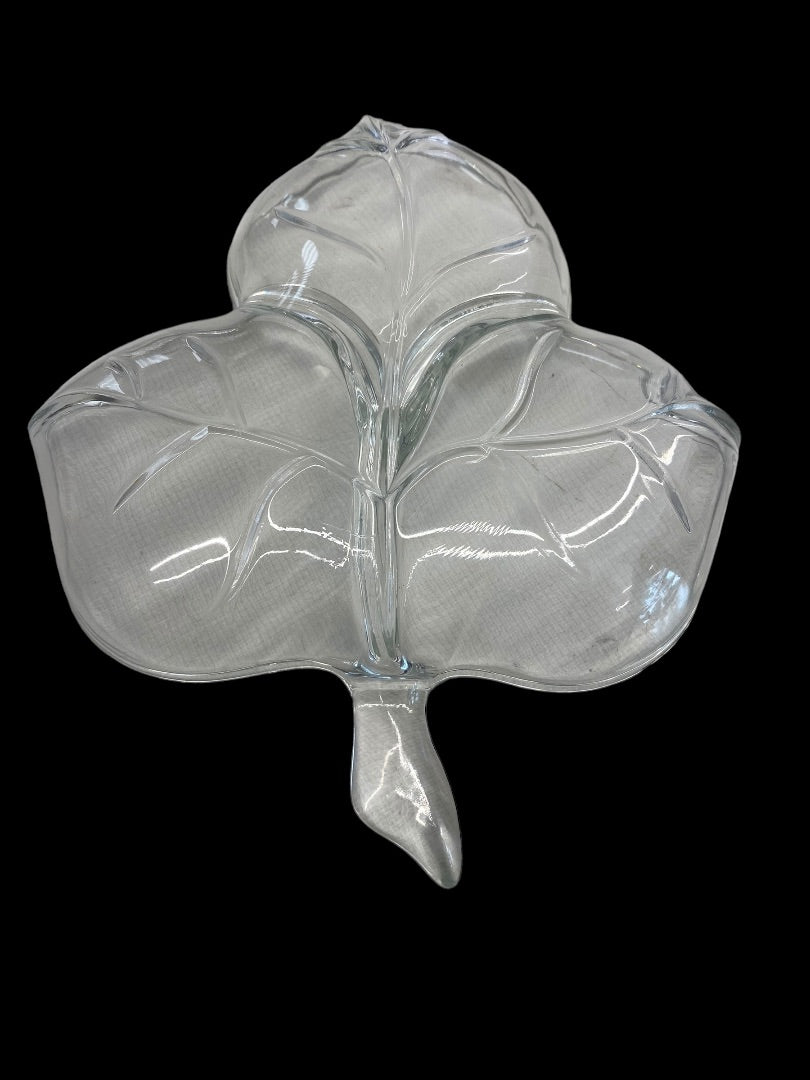 Vintage Clear Glass Leaf Candy Nut Dish Plate
