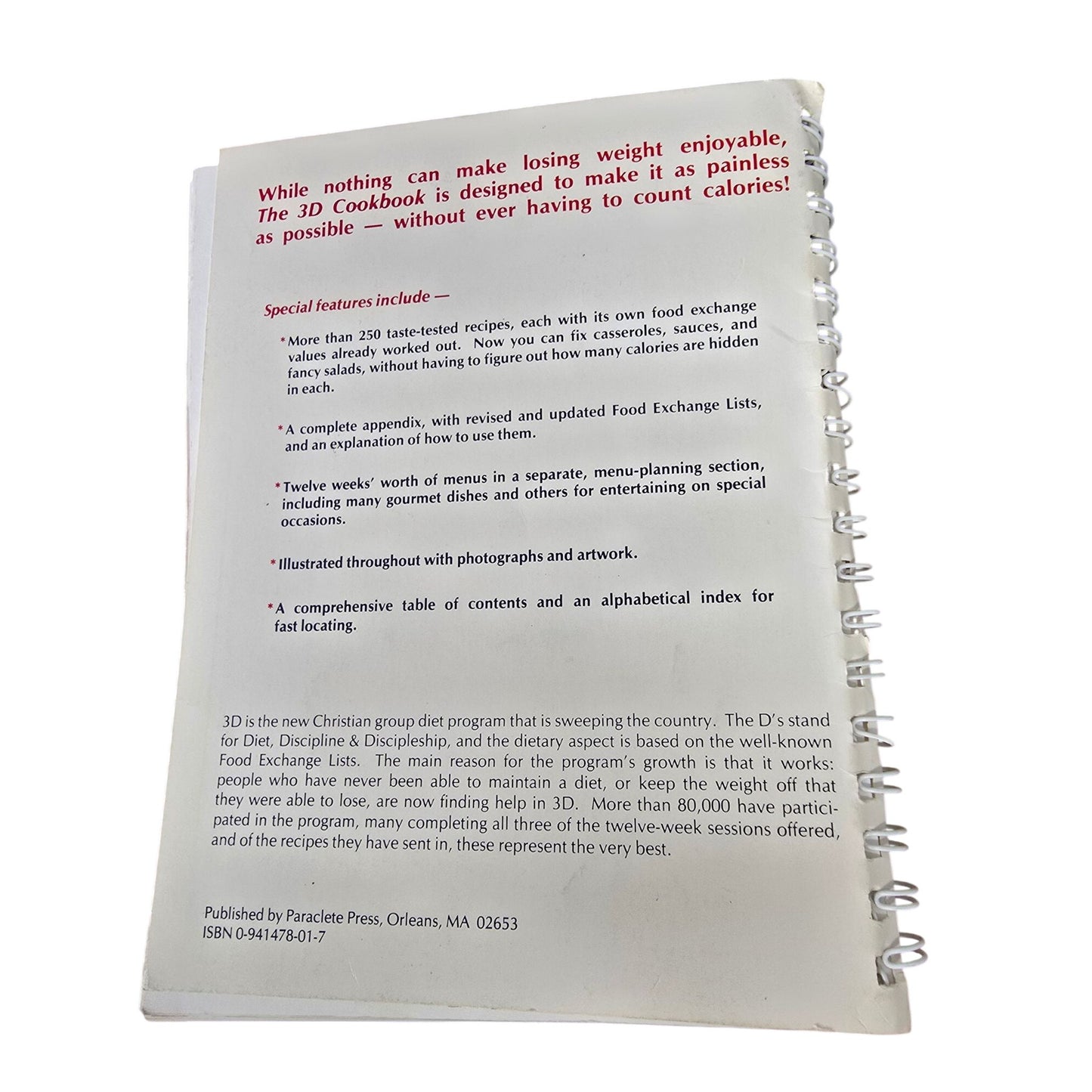 The 3D Cookbook By Paraclete Press 7th Printing Spiral Bound 1987