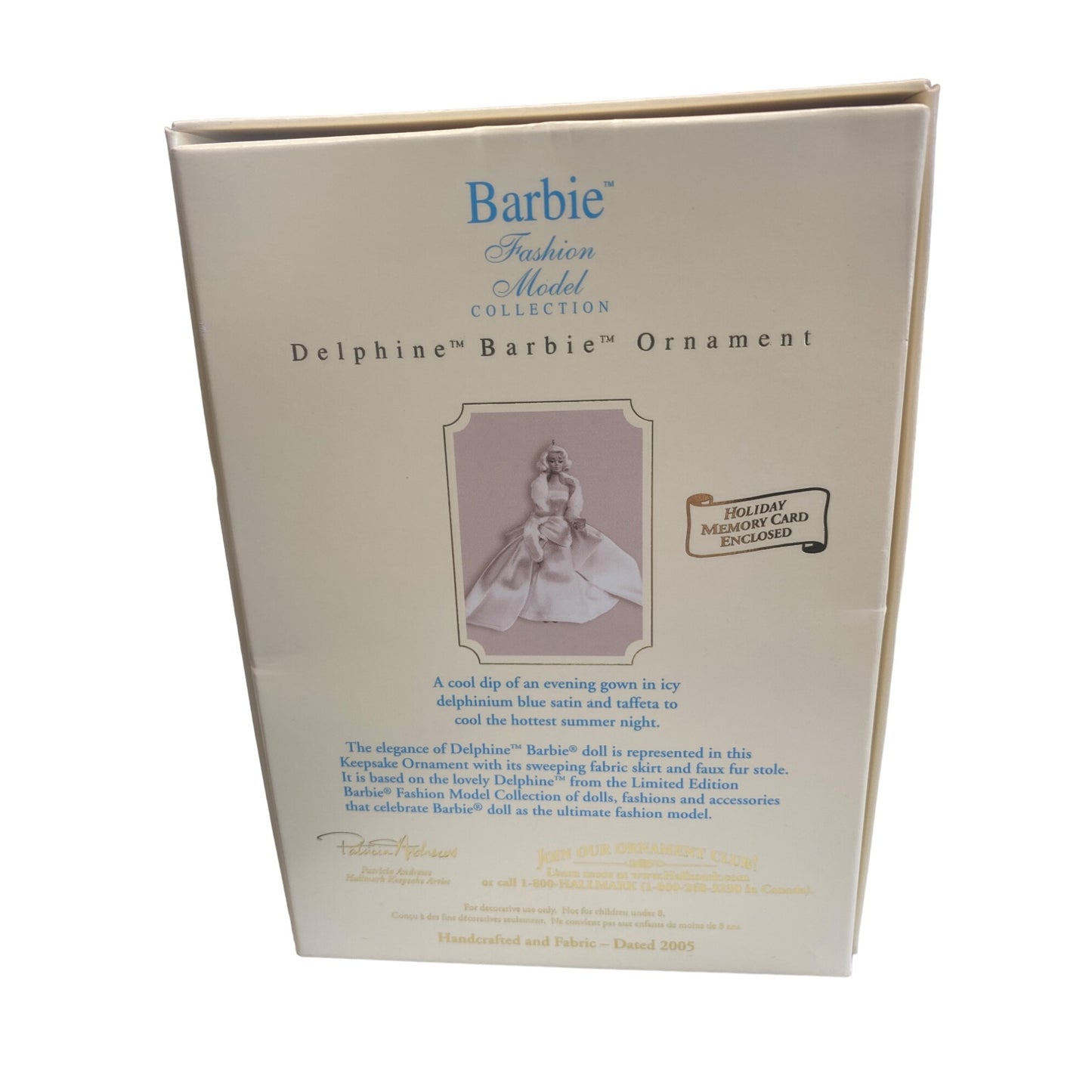 Hallmark Delphine Barbie Ornament In Blue Satin & Taffeta Dress With Display Stand