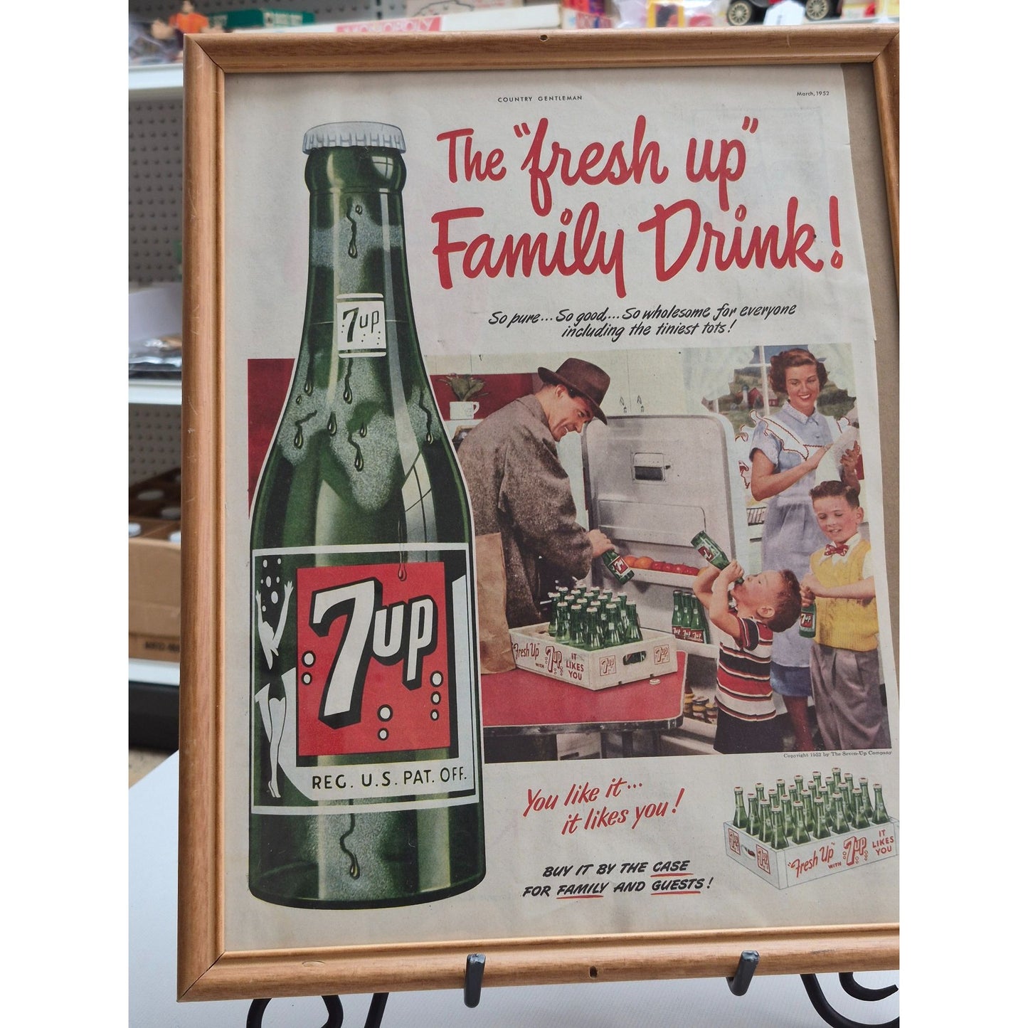 Vintage 7UP Framed Family Drink Ad March 1952 Original Print