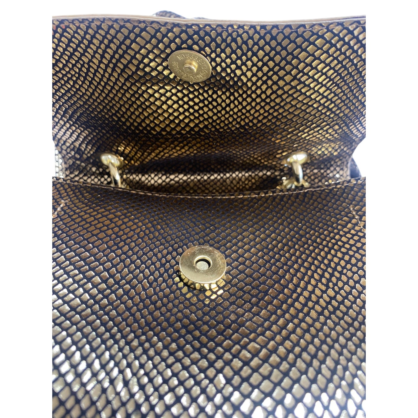 Gold Snake Print Faux Leather Shoulder Bag With Chain Strap & Faux Fur Handle