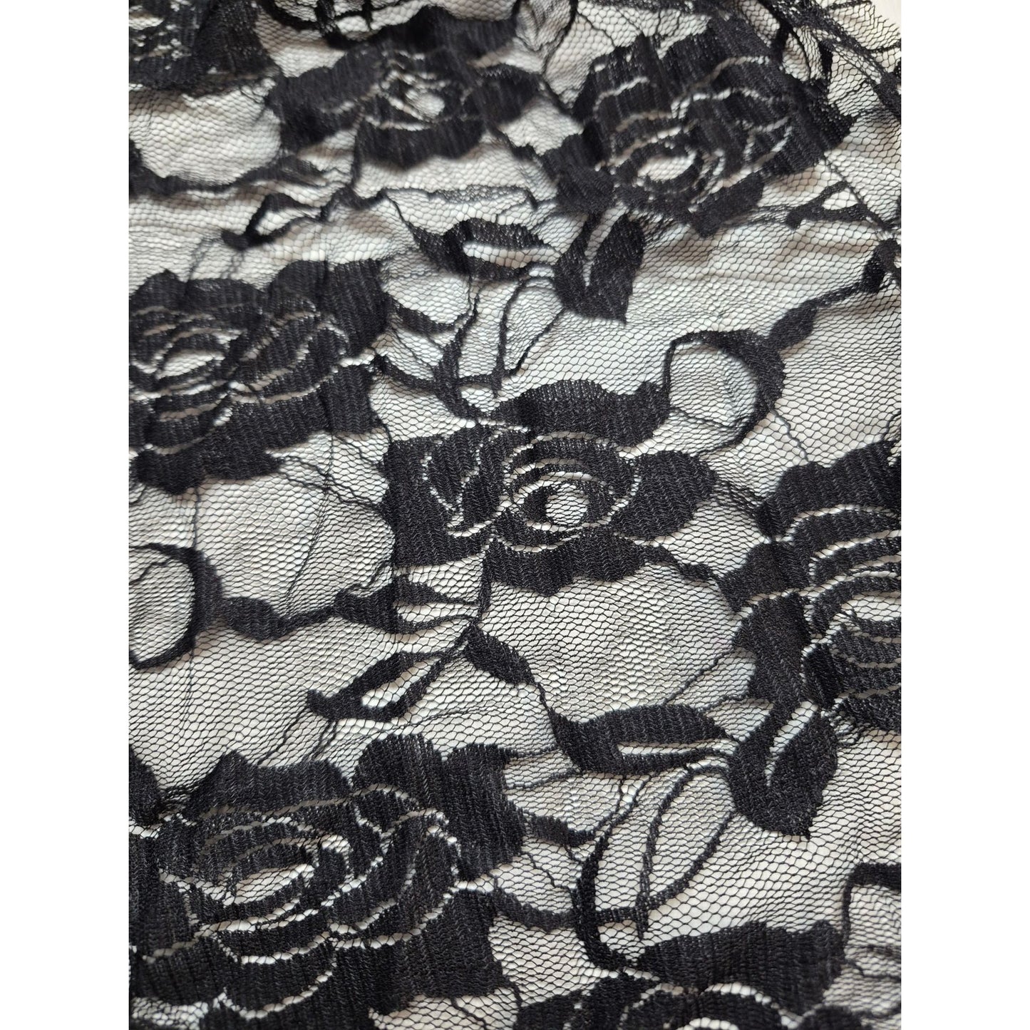 Black Stretchy Rose Lace Fabric Spandex 57" Long Elegant Floral Pattern Sewing & Crafts