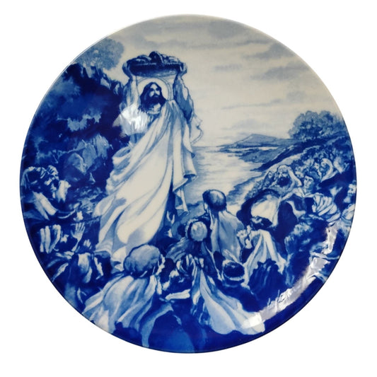 "Jesus Feeds The Multitude" Avon 1993 Decorative Collector Plate Blue & White Design Not For Food Use