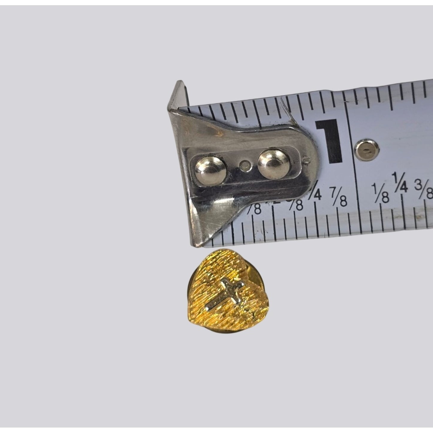 Gold‑Tone Heart & Cross Lapel Pin Textured Cross Ballou Clutch Back