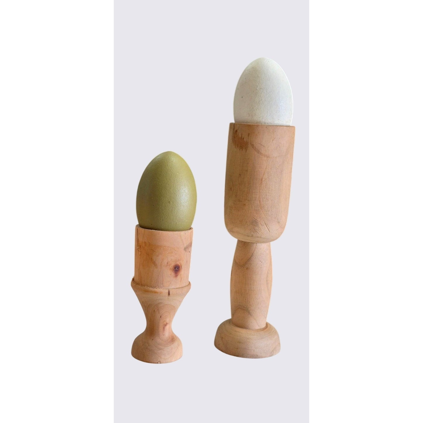Vintage Turned Wood Egg Cups & Pastel Eggs