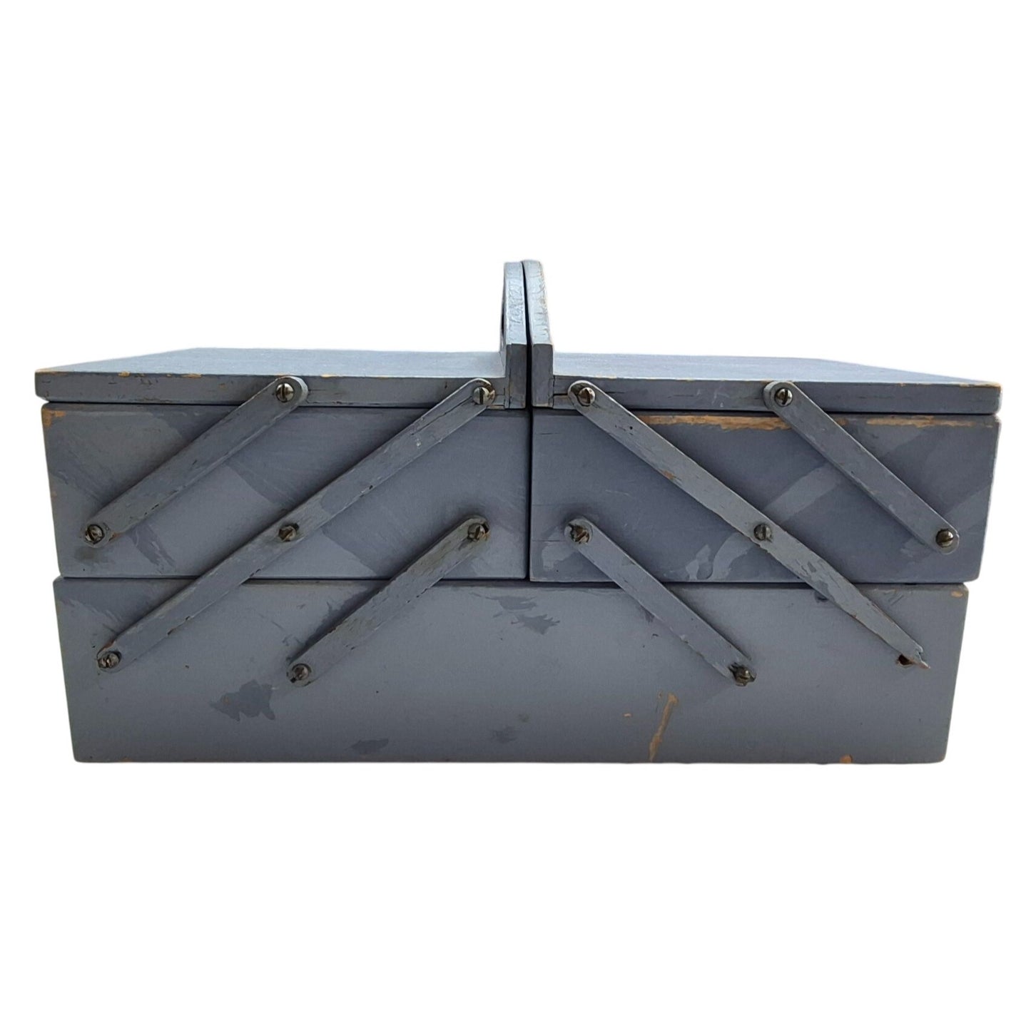 Vintage Wooden Cantilever Sewing Box Organizer