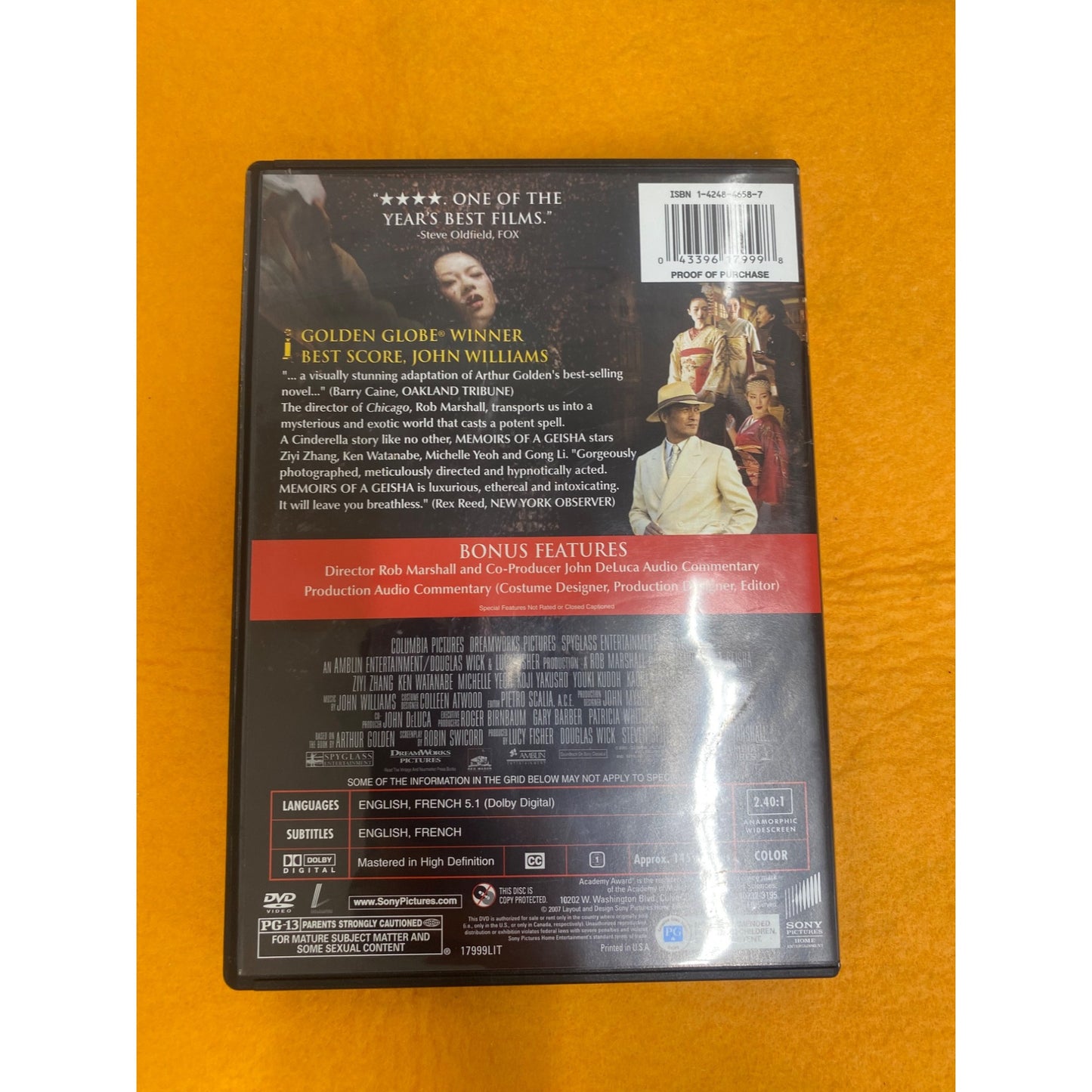 "Memoirs Of A Geisha" DVD Winner Of 3 Academy Awards With Bonus Features
