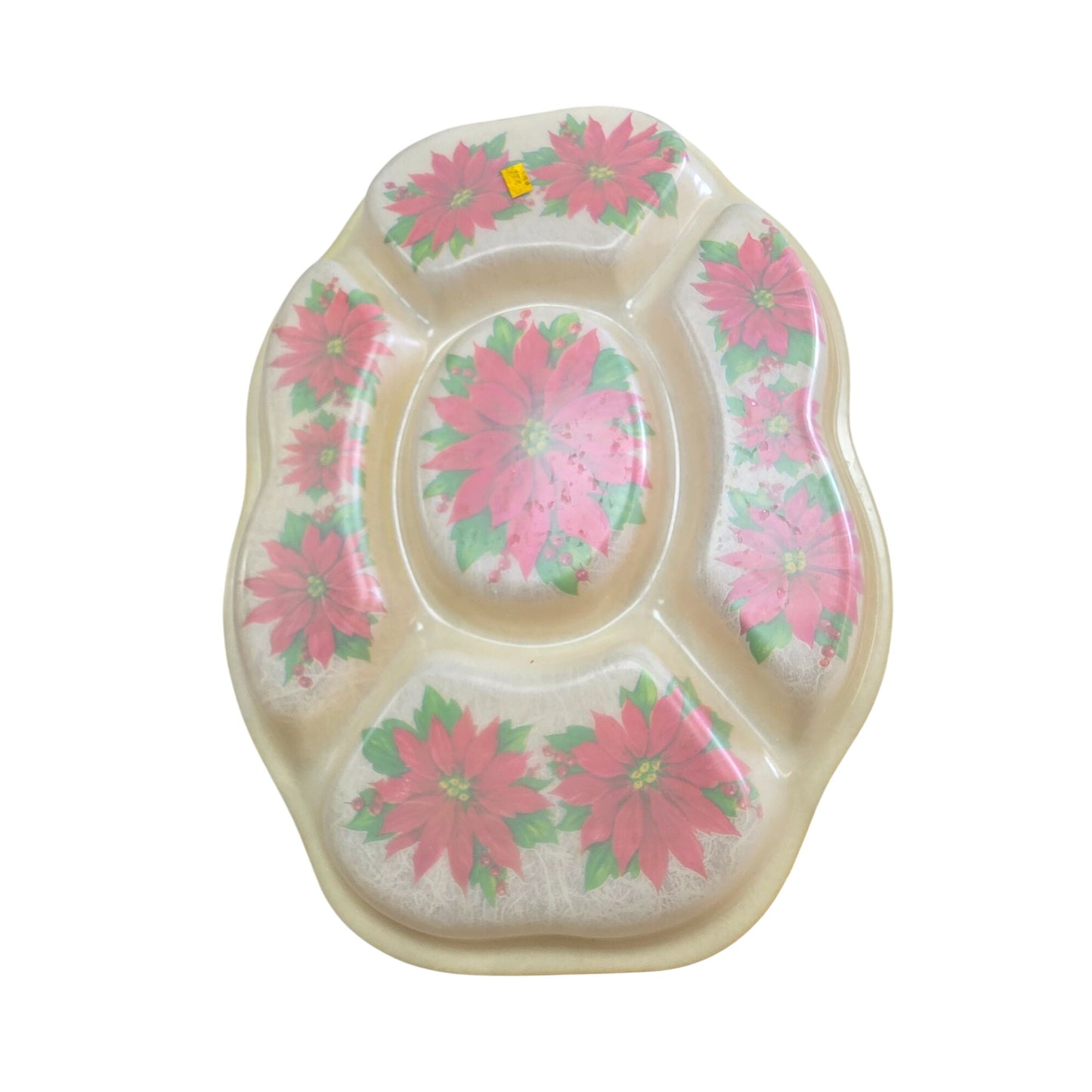 Vintage Christmas Divided Serving Tray With Poinsettia Design