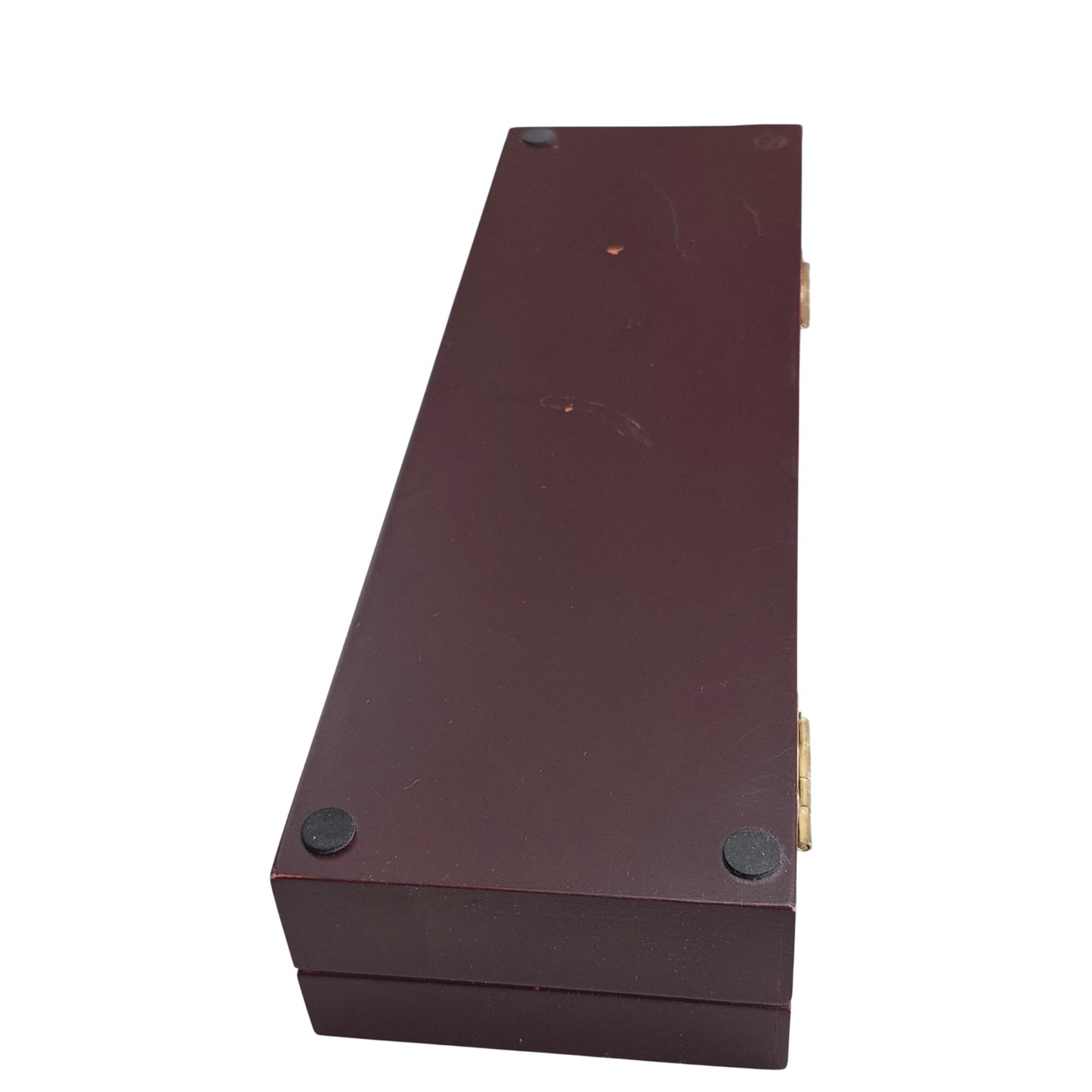 Dark Wood Blue Felt Lined Box Jewelry Display Hinged Lid