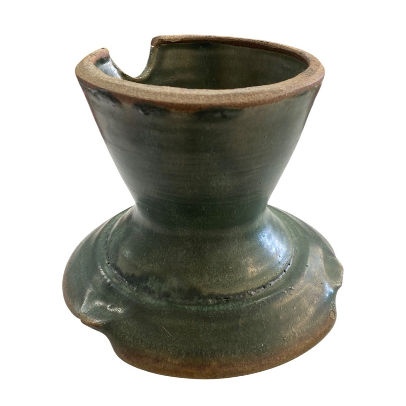 Handcrafted Green Pottery Candle Holder Ashtray Unique Decor
