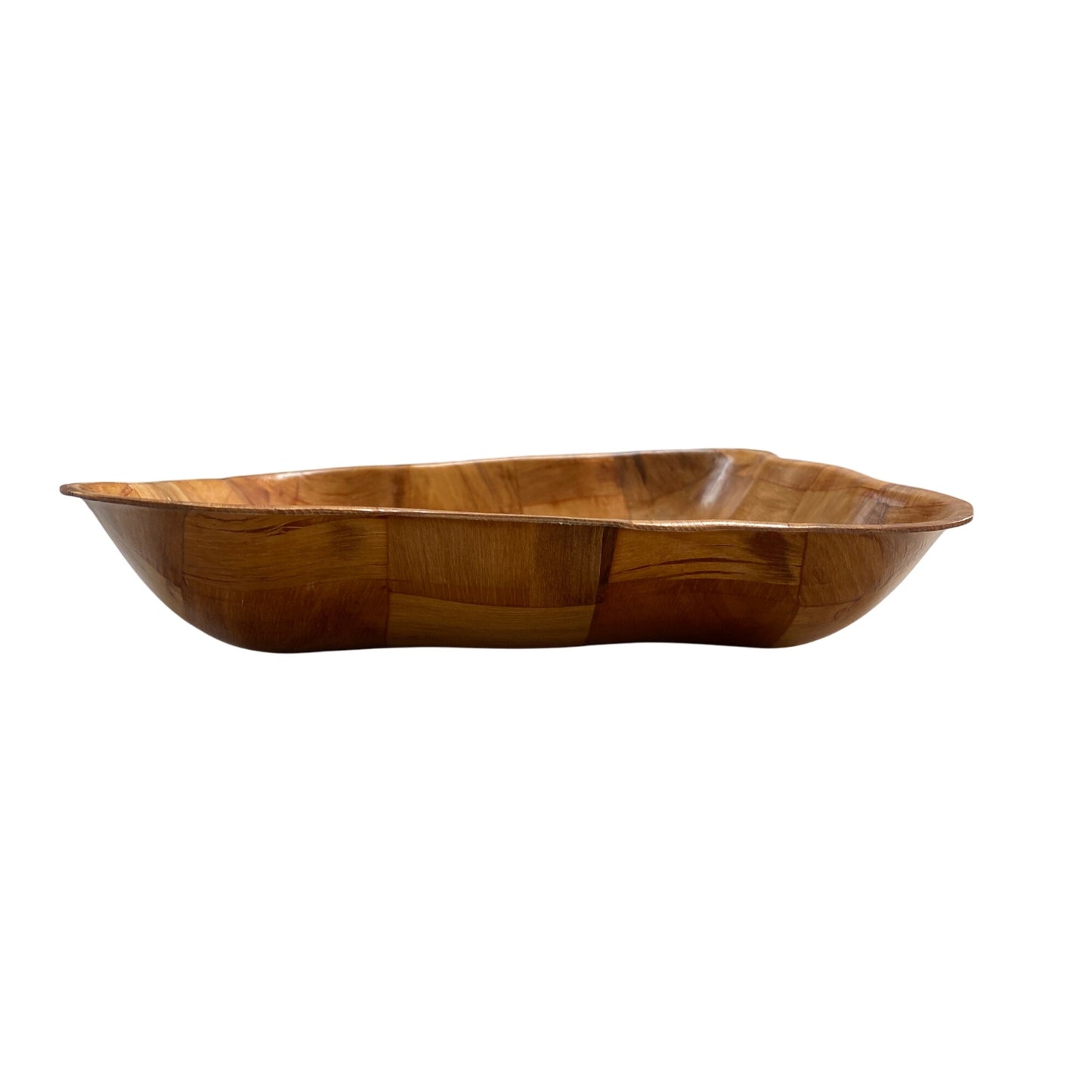 Handcrafted Wooden Checkered Serving Bowl With Scalloped Edges