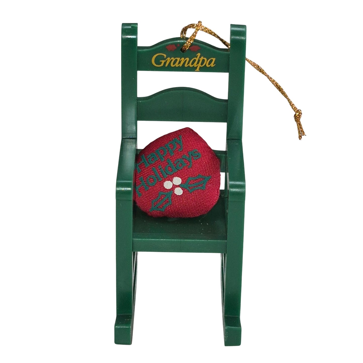 Grandpa Green Rocking Chair Christmas Ornament With "Happy Holidays" Cushion