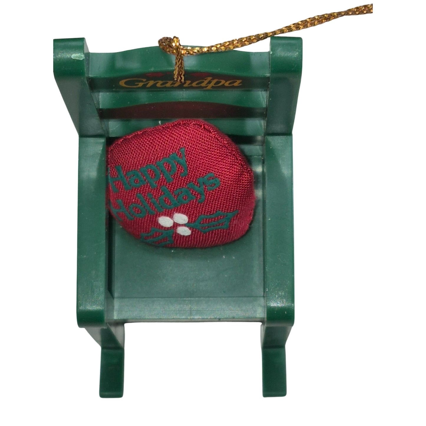 Grandpa Green Rocking Chair Christmas Ornament With "Happy Holidays" Cushion