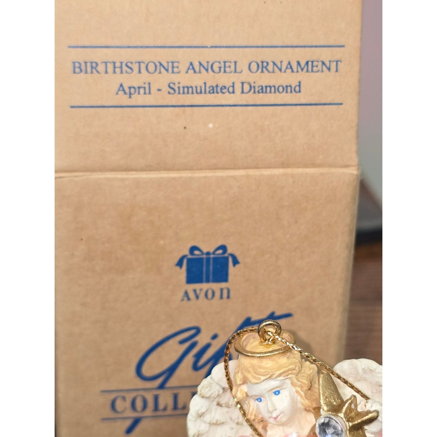 APRIL - 1995 AVON Birthstone Angel Ornament Simulated Diamond Vintage Gift