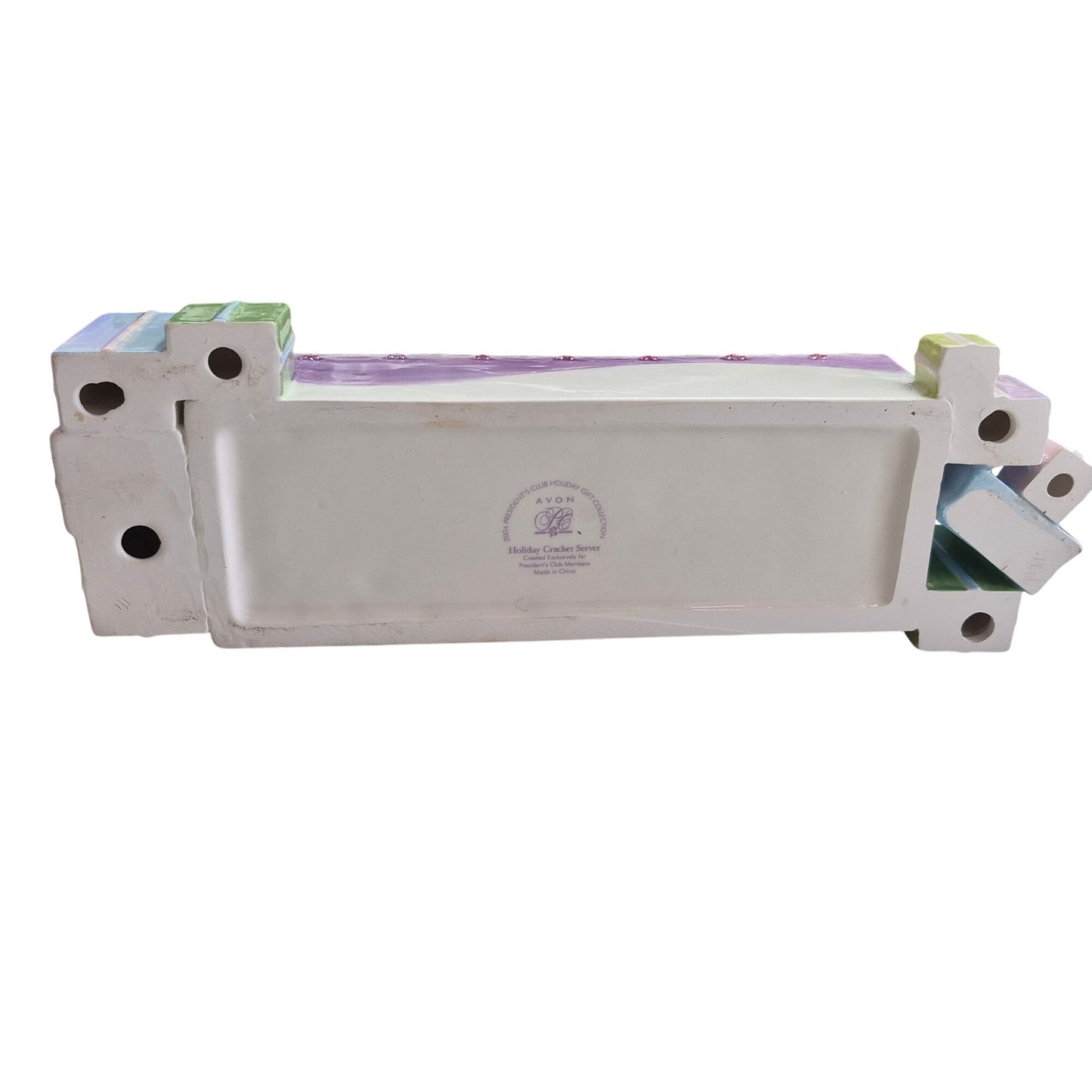 Avon 2004 Holiday Cracker Server Gift Collection Ceramic Centerpiece With Presents Design