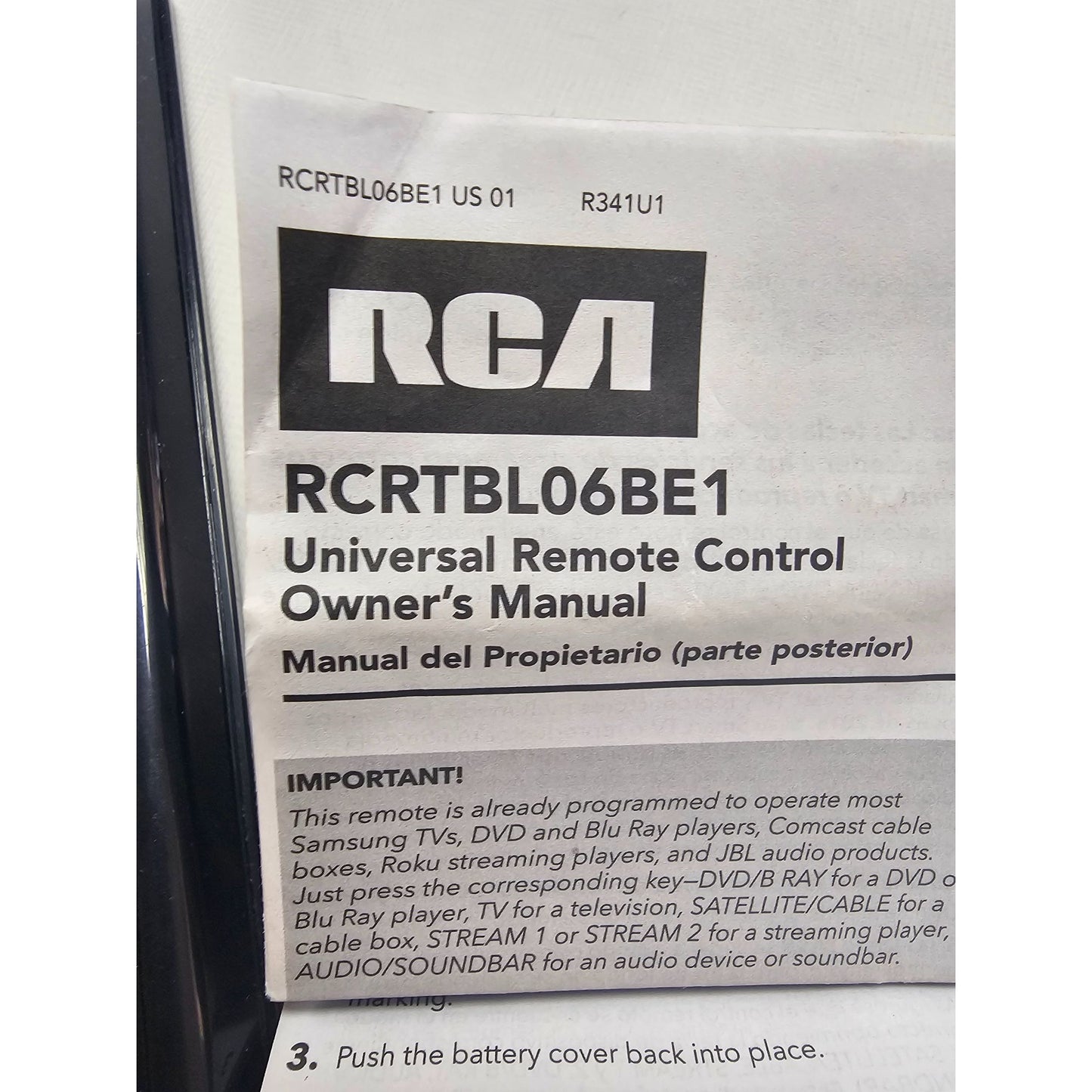 RCA RCRTB06BE1 Universal Remote