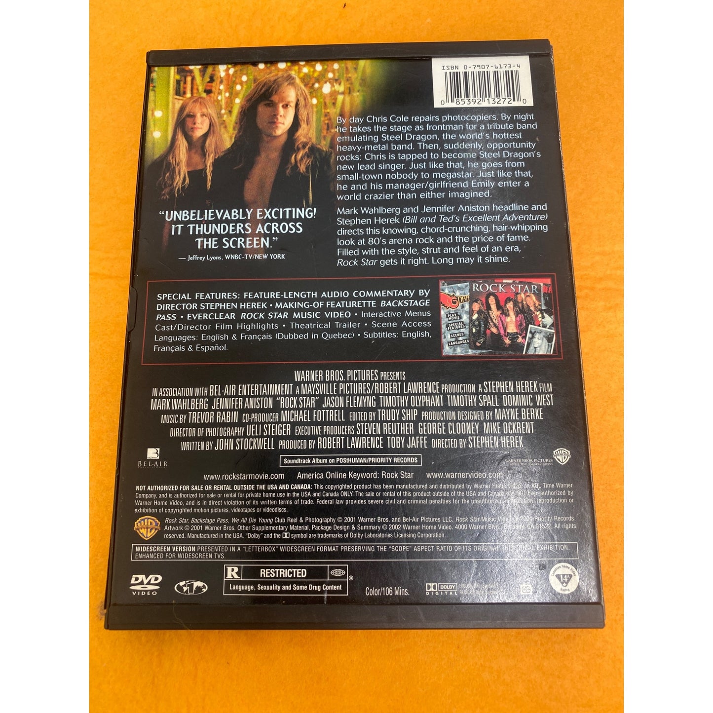 Rock Star DVD Movie Starring Mark Wahlberg & Jennifer Aniston