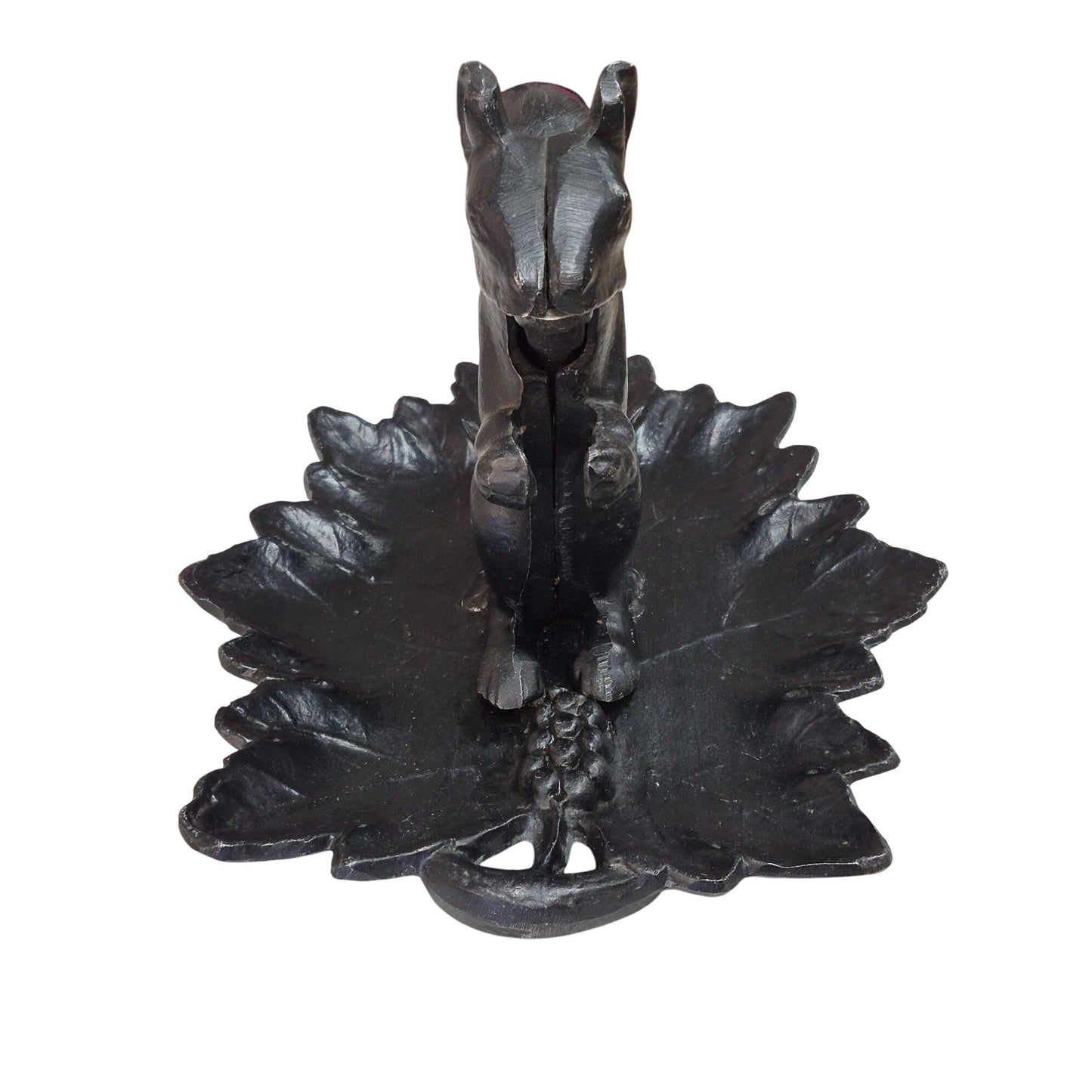 Cast Iron Squirrel Nutcracker Decorative Collectible With Leaf Base