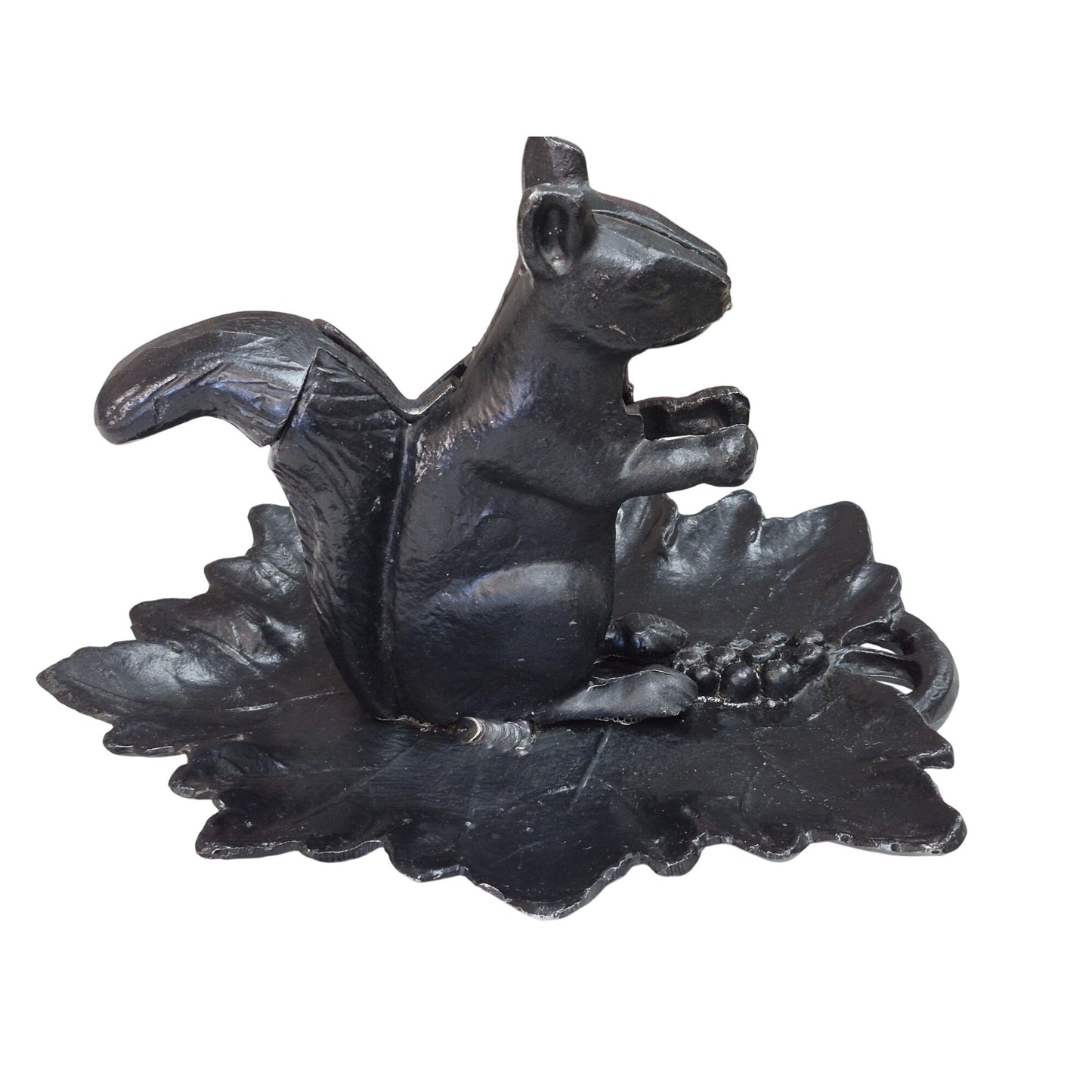 Cast Iron Squirrel Nutcracker Decorative Collectible With Leaf Base