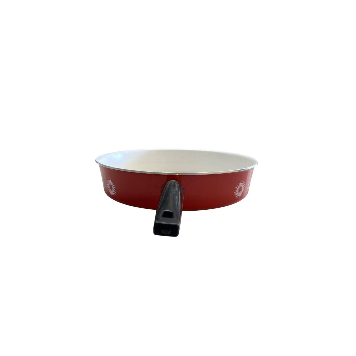 Red Frying Pan With Sunburst Pattern & Black Handle