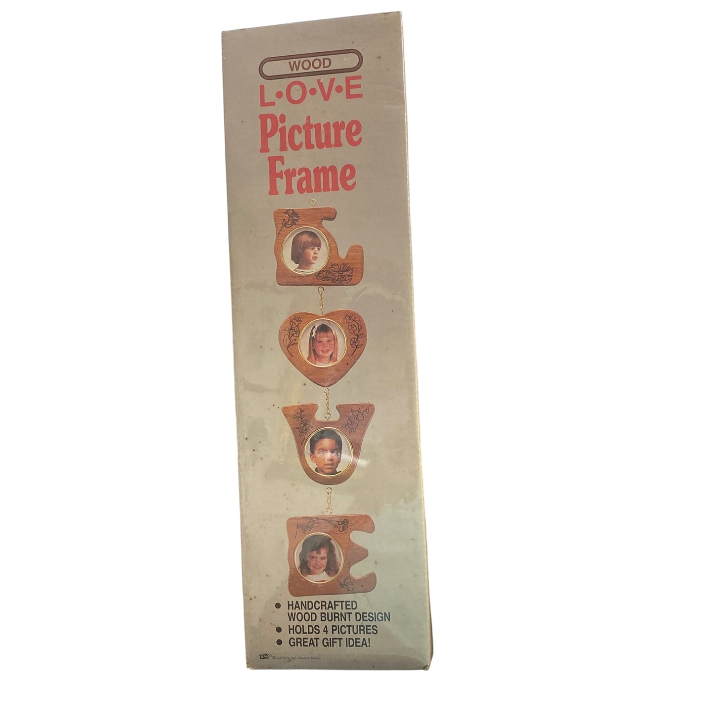 Wooden "LOVE" Picture Frame With 4 Heart-Shaped Hanging Photo Slots